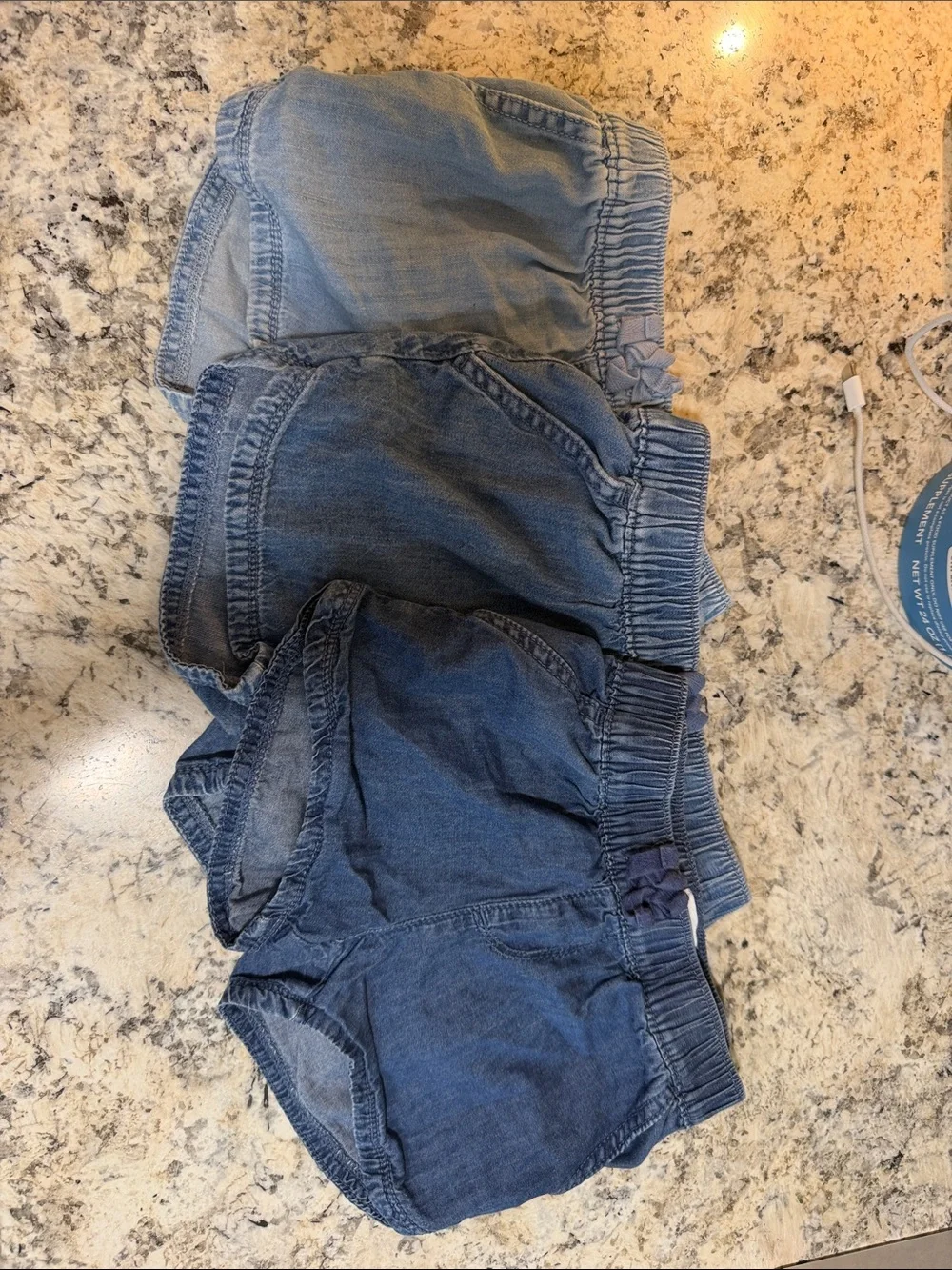 The Children's Place Denim-Look Girls' Shorts Set in Light and Dark Blue